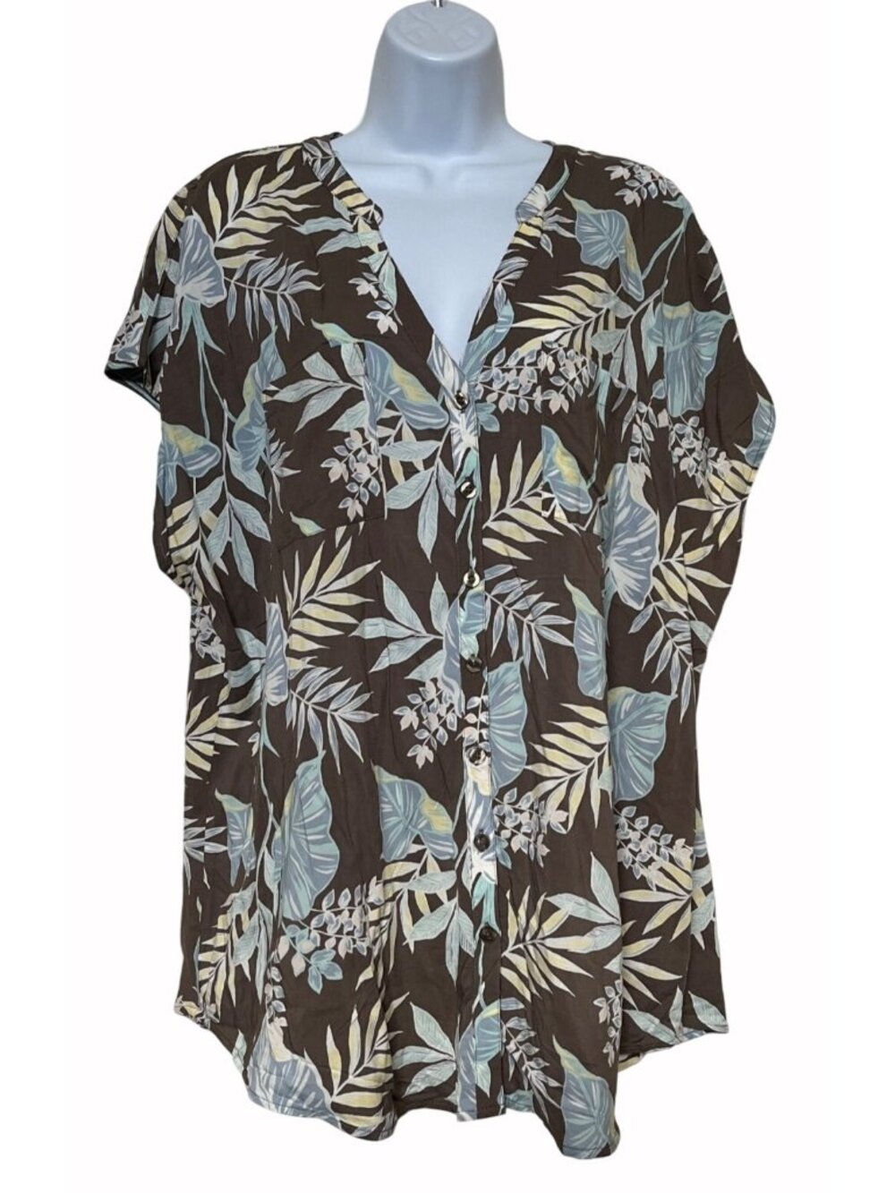Torrid Vacay Floral Gray Tropical Challis Dolman Button Up Top Size 2 NWT